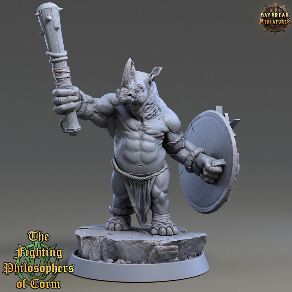 Носорог Воин Паладин Варвар Файтер Рыцарь миниатюра для dnd, днд, pathfinder, фентези, Настольная игра, НРИ, Варгейм, РПГ