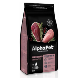 Сухой корм AlphaPet Суперпремиум для стерилизованных кошек с уткой и индейкой - 3 кг