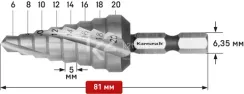 Ступенчатое сверло Ø 6-20 мм, HSS-XE, Karnasch, арт. 21.3044