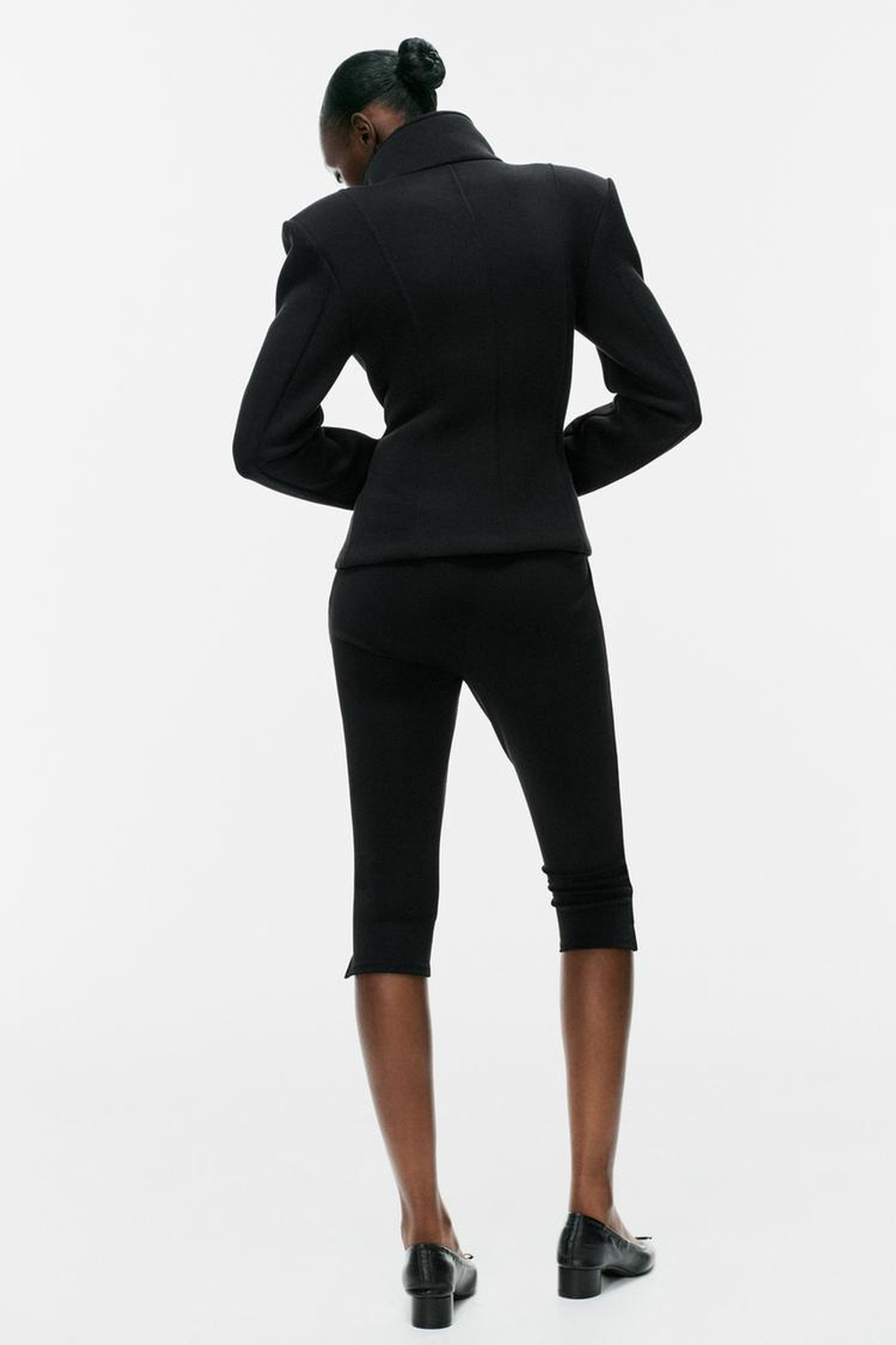 ZARA БРЮКИ КАПРИ С ПЛАНКАМИ, ЧЕРНЫЙ
