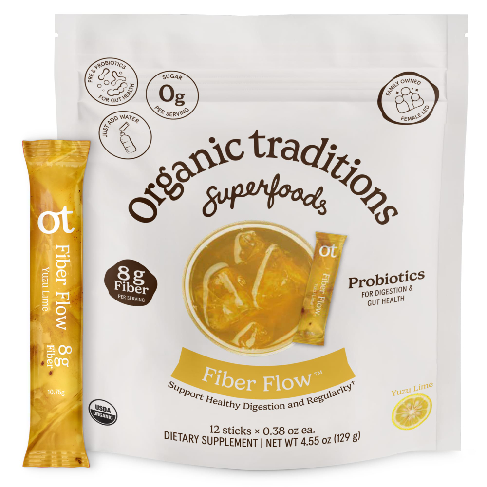 Organic Traditions, Fiber Flow™, юдзу и лайм, 12 стиков по 10,75 г