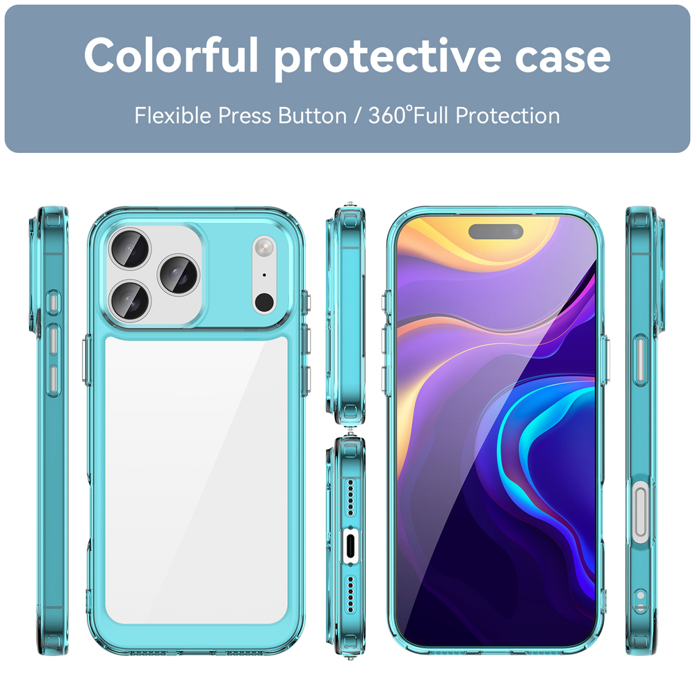 Противоударный чехол для iPhone 17 Pro Max, усиленные защитные рамки бирюзового цвета