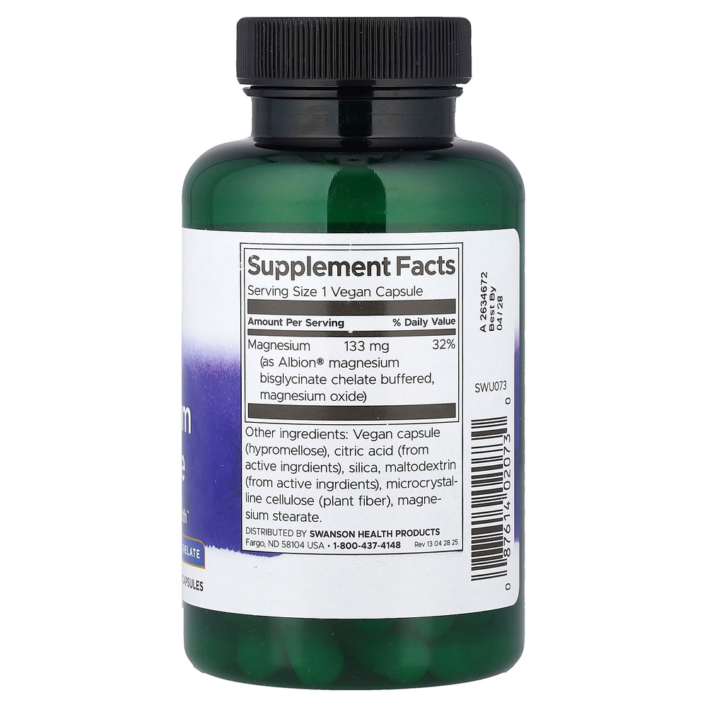 Swanson Vitamins, Albion®, глицинат магния, 133 мг, 90 веганских капсул
