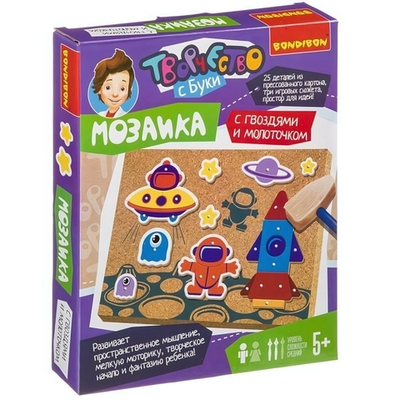 Мозаика с гвоздями и молоточком (прессованный картон) "Космос" (Bondibon)
