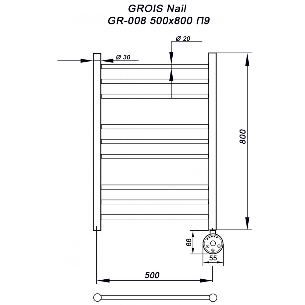 Полотенцесушитель GROIS Nile GR-008 500х800 П9 (3+3+3) RAL9003 белый матовый (-)