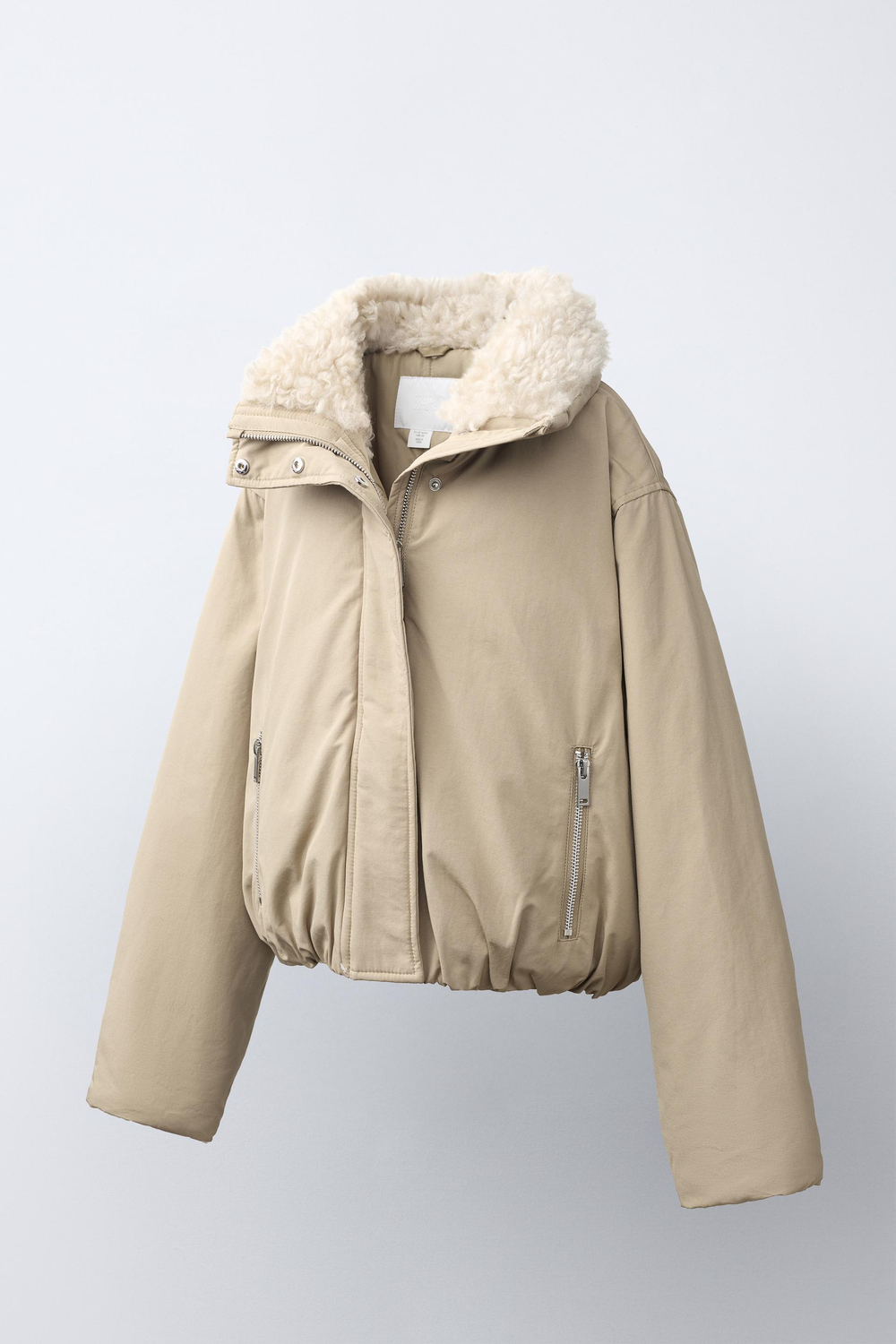 ZARA КУРТКА ИЗ ИСКУССТВЕННОГО МЕХА, ЦВЕТ СЛОНОВОЙ КОСТИ