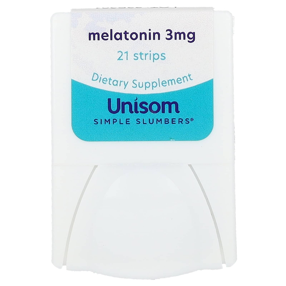 Unisom, Simple Slumbers, возврат к сну, мелатониновые полоски, холодящая мята, 3 мг, 21 полоска