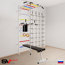 Шведская стенка Sv Sport усиленная 6540 (Турник рукоход/Брусья/Скамья/Канат/Кольца/Канатный лаз)