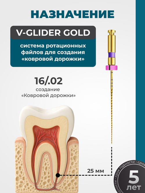 Машинные эндодонтические инструменты STEA V-Glider Gold для создания ковровой дорожки, 25мм, размер 16/.02