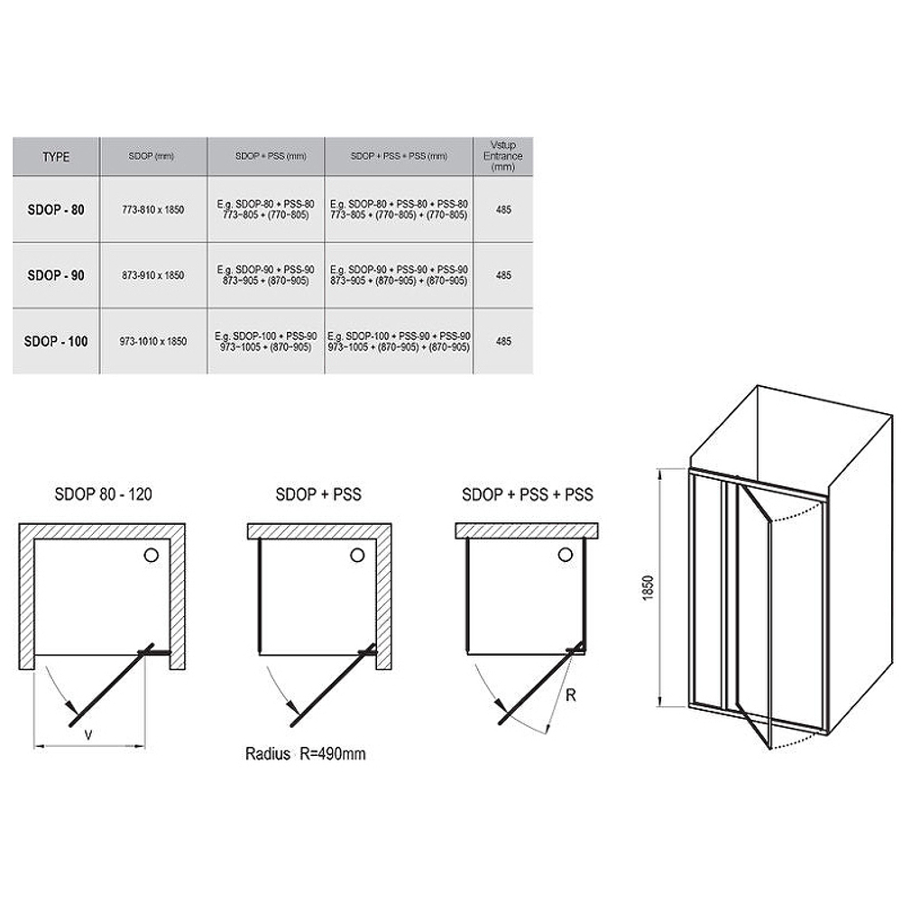 Душевая дверь Ravak Supernova SDOP-90 03V70100Z1 профиль Белый стекло Transparent