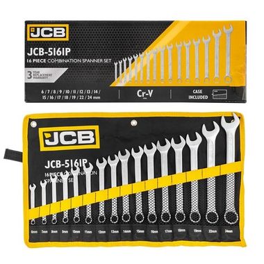 Набор ключей комбинированных 16пр.(6-19, 22, 24мм),на полотне JCB JCB-5161P