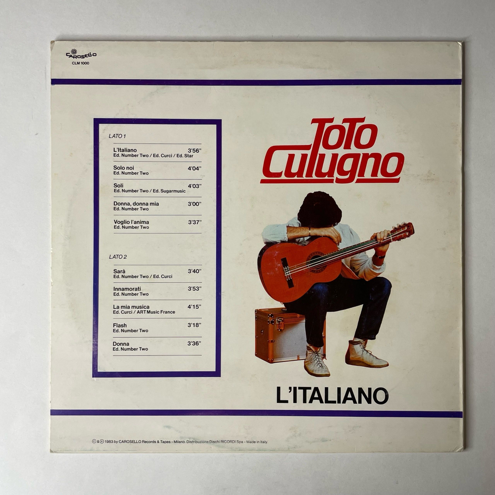 Винтажная виниловая пластинка LP Toto Cutugno Тото Кутуньо L'Italiano (Италия 1983)