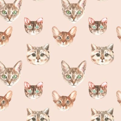 Коты акварельные, бежевый фон