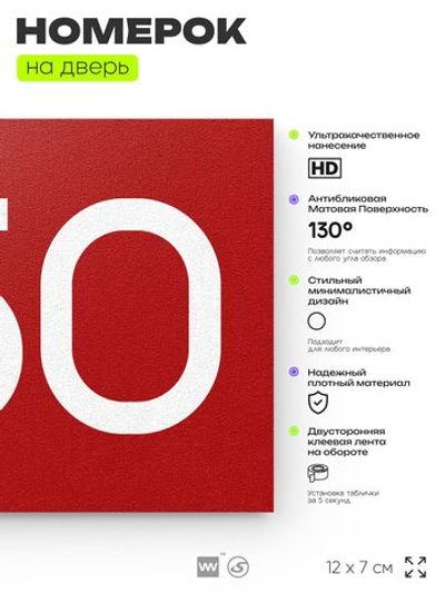 Номер на дверь 450, табличка на дверь для офиса, квартиры, кабинета, аудитории, склада, красная 120х70 мм, Айдентика Технолоджи