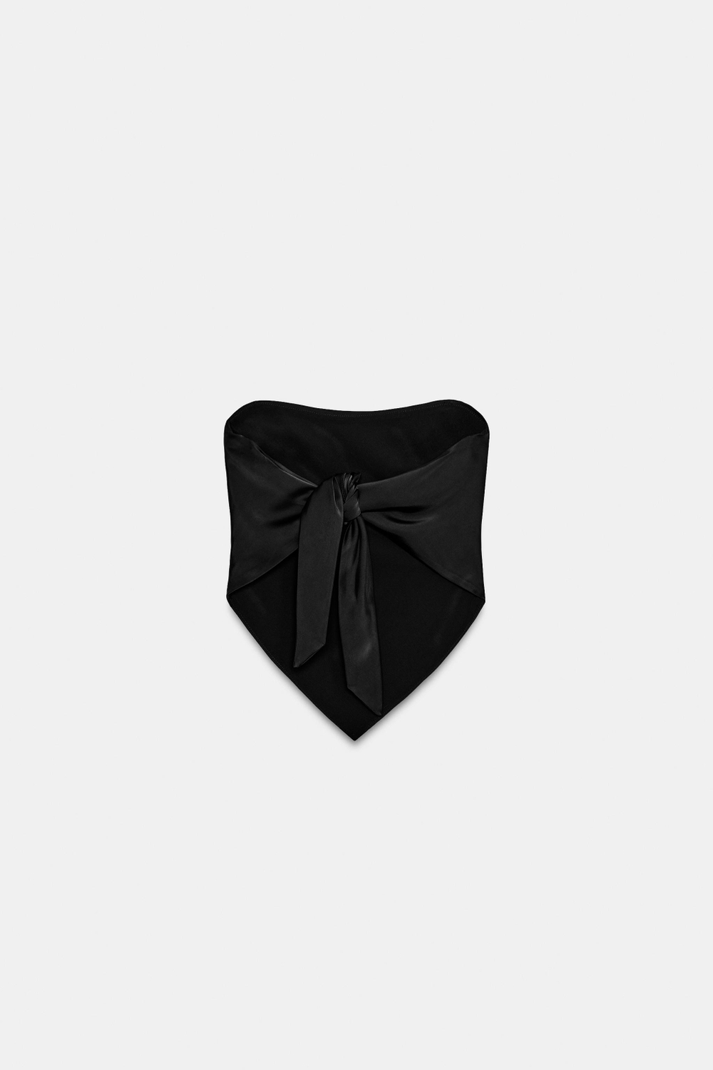 ZARA АТЛАСНЫЙ ТОП БЕЗ БРЕТЕЛЕЙ В ГОРОШЕК С ЗАВЯЗКАМИ, ЧЕРНЫЙ