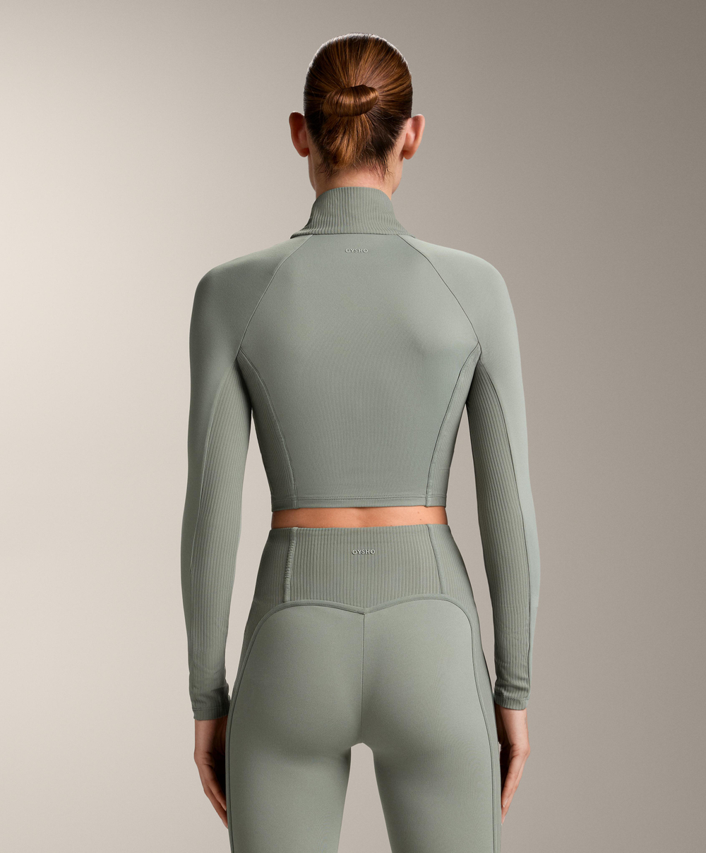 Oysho Лонгслив Comfortlux Rib, серый хаки