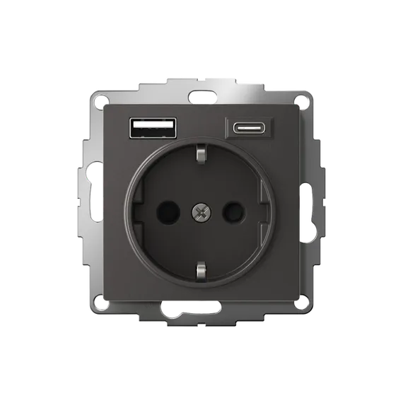 Розетка с USB A+C с защитными шторками Systeme Electric AtlasDesign Базальт ATN001432