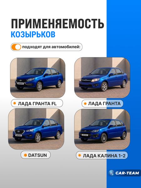 Козырьки солнцезащитные черные Лада Гранта, Калина, Datsun, Гранта FL с одним зеркалом