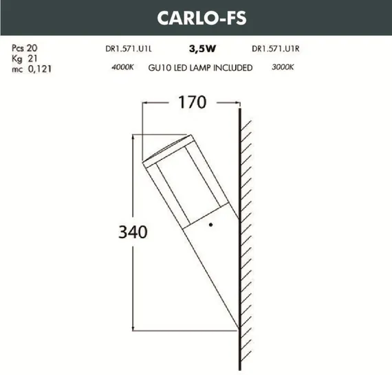 Настенный светильник уличный Carlo DR1.571.000.AXU1L Fumagalli