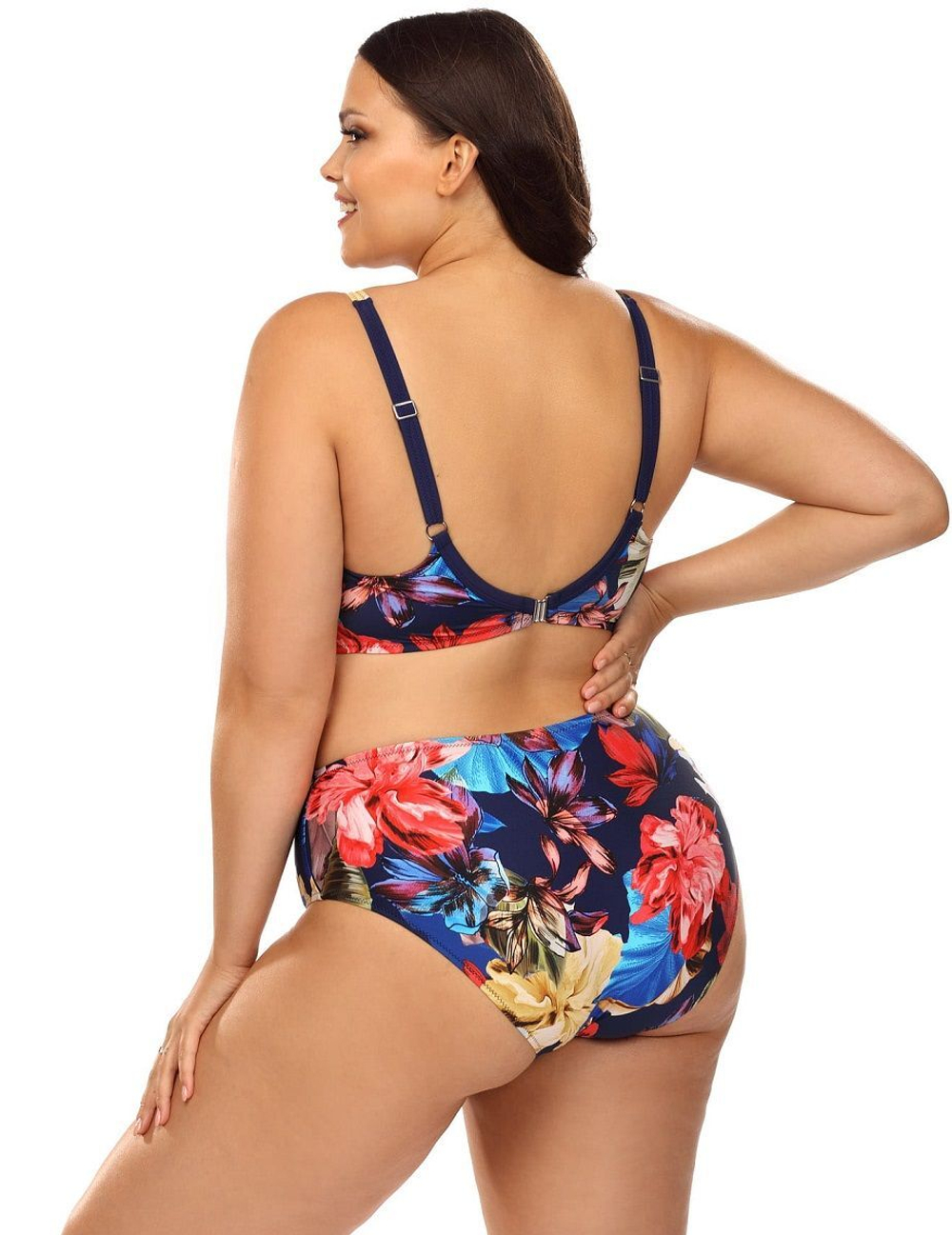 Раздельный купальник plus size с крупным цветочным узором (Размер: 80D/40) (Цвет: разноцветный)