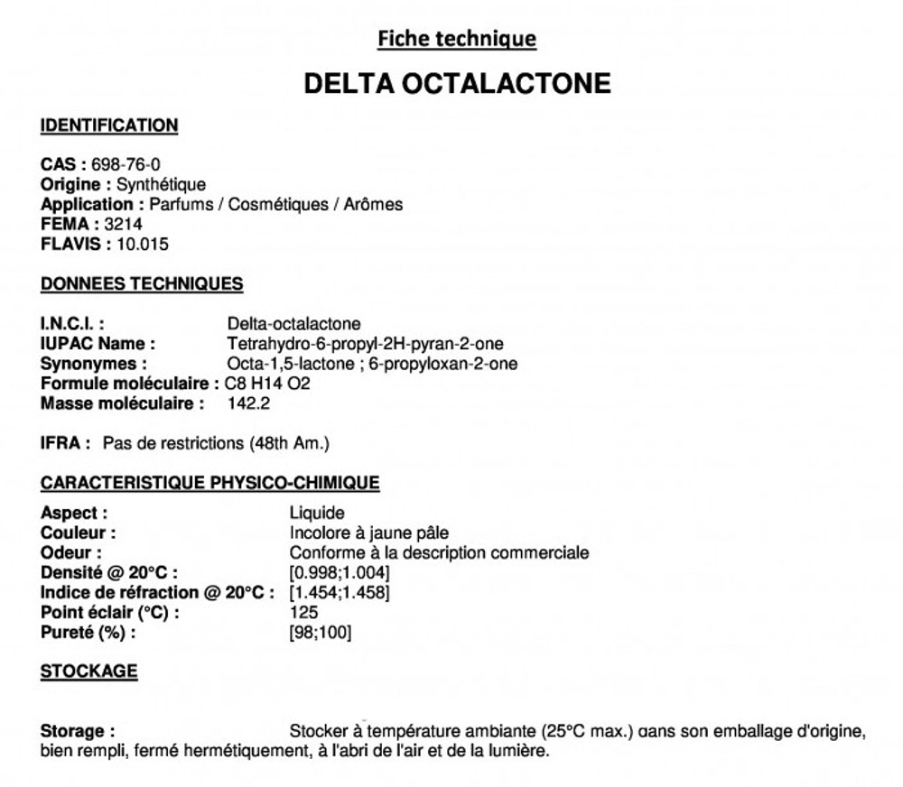 DELTA OCTALACTONE / ДЕЛЬТА ОКТАЛАКТОН CAS 698-76-0