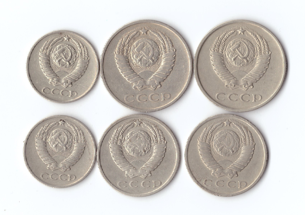 Набор монет 6 шт. 10,15,20 копеек 1961,62 гг. XF