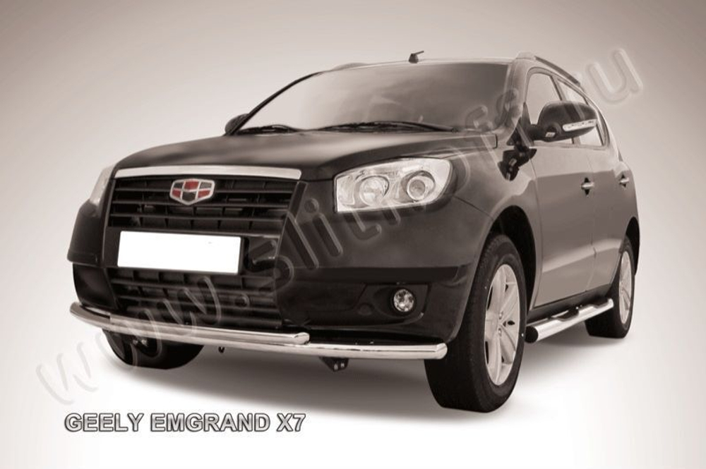 Защита переднего бампера (нержавейка) Geely Emgrand X7 (2011-2016) d57+d42 радиусная