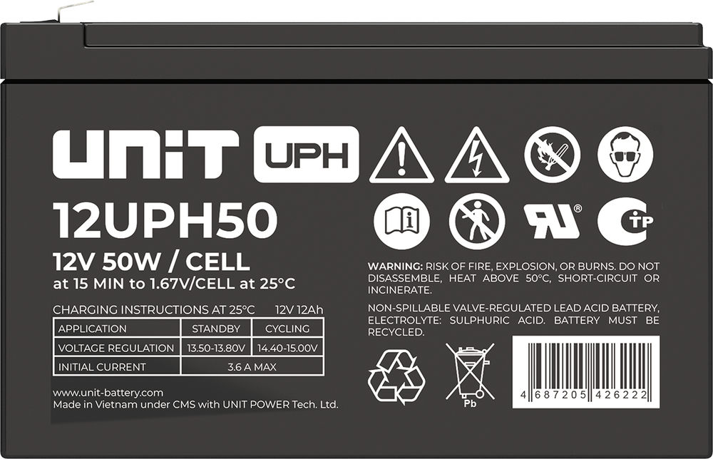 Аккумулятор UNIT 12UPH48 ( 48 Вт/эл / 12В ) AGM
