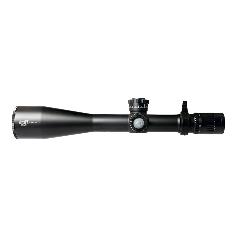 Прицел March-FX 5-40x56 Gen II FML-PDKI FFP 34мм боковой вид с логотипом