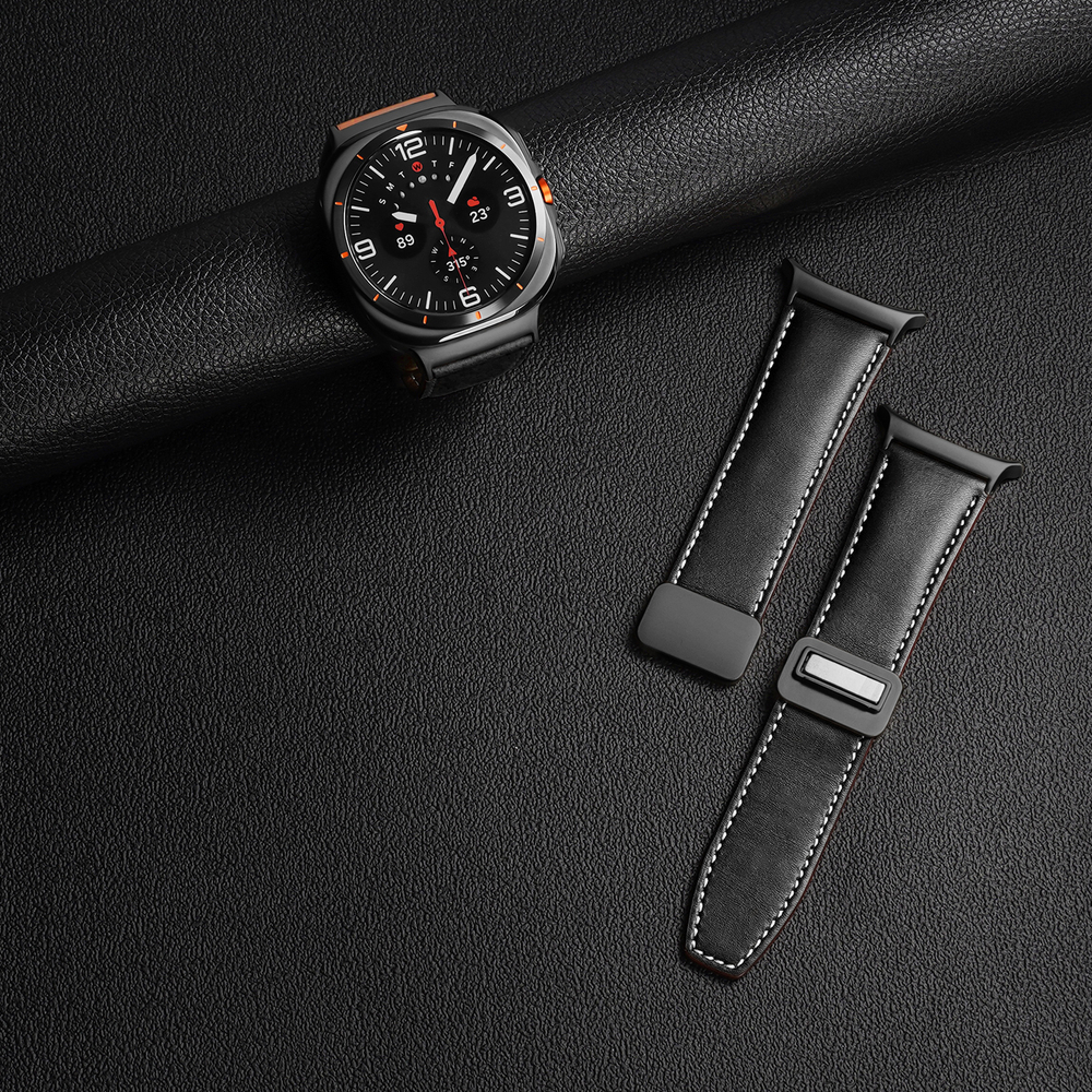 Ремешок из натуральной кожи черного цвета от Dux Ducis для смарт часов Samsung Watch Ultra 47мм, серия YA Series