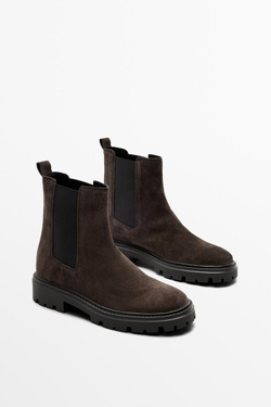 Massimo Dutti Ботинки челси на плоской рифленой подошве, коричневый