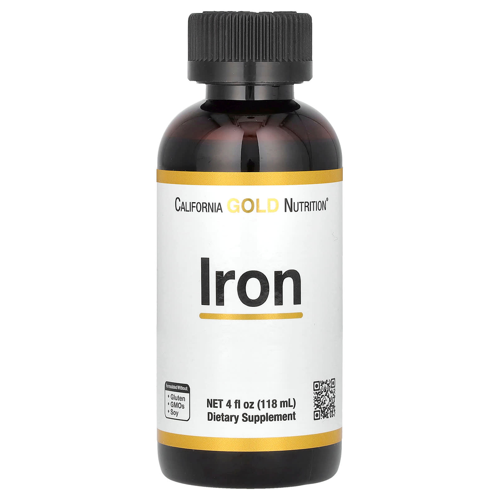 California Gold Nutrition, железо в виде хелатного бисглицината железа с корнем щавеля курчавого, 118 мл (4 жидк. унции)