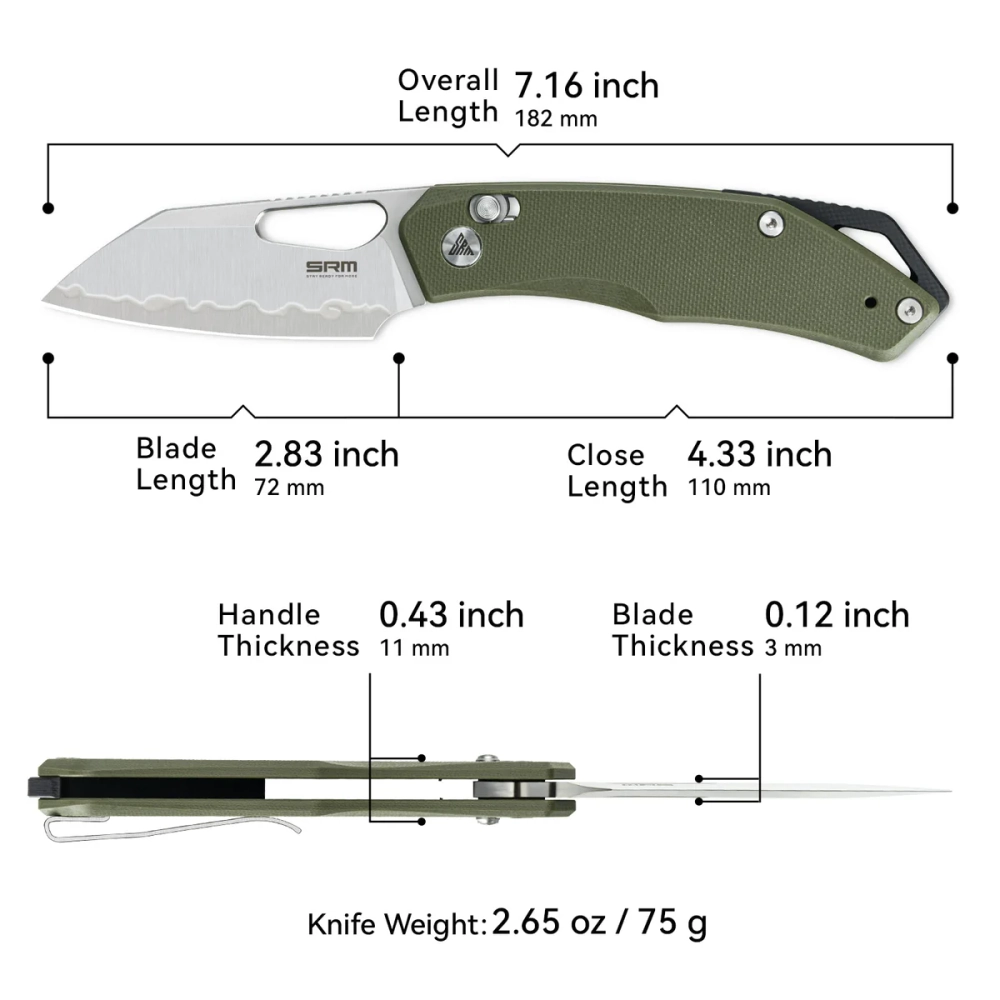 Нож складной SRM 261M-GP2 Cub Beadblast (140Cr Laminated, Green G10)
