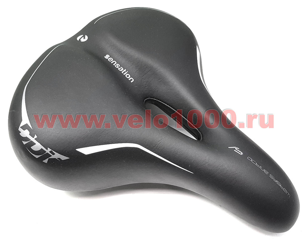 Седло VLX-S19 255х220мм SENSATION гелевое унисекс анатомическое с отверстием. Эластомеры,. Чёрно-сер