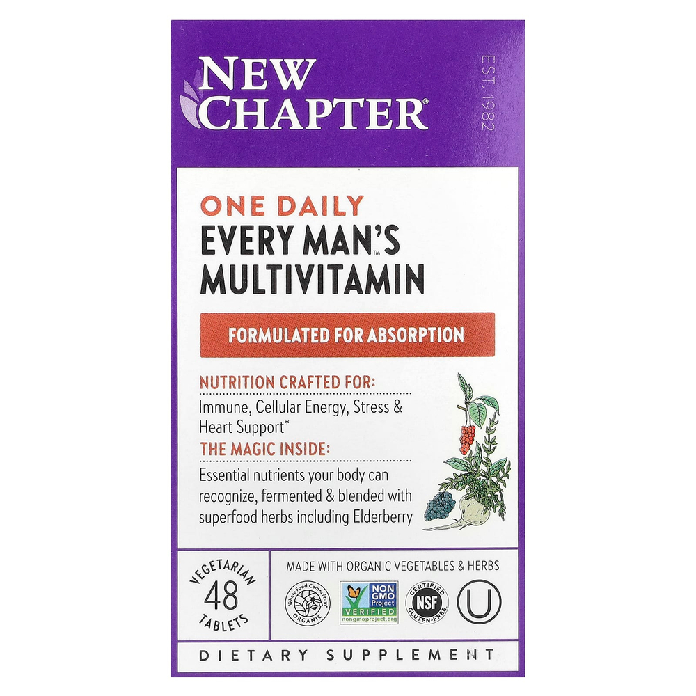New Chapter, One Daily Every Man's, мультивитамины, 48 вегетарианских таблеток