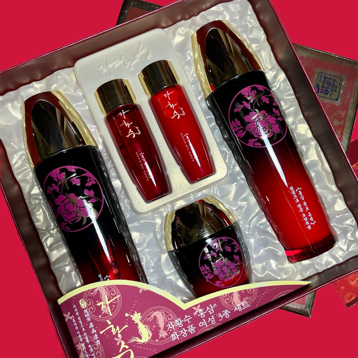 Набор для ухода за лицом Ja Hwang Su Red Ginseng Skin Care 3 Set с экстрактом красного женьшеня (тонер, эмульсия, крем)