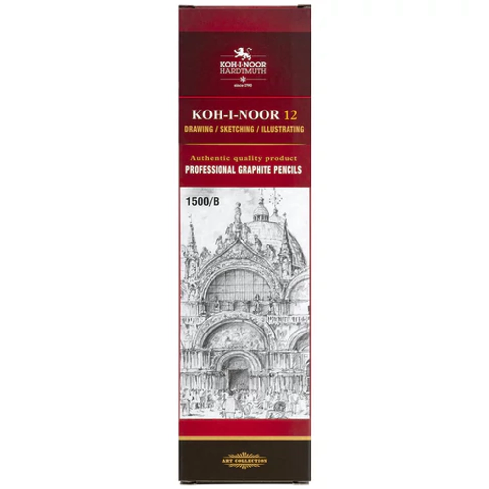 Карандаш чернографитный KOH-I-NOOR 1500, 1 шт., B, корпус желтый, заточенный, 150000B01170RU