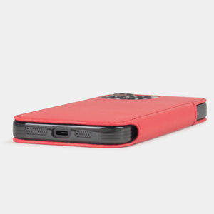 Чехол-книжка кожаная для iPhone 16 Pro Max, теленок красного цвета