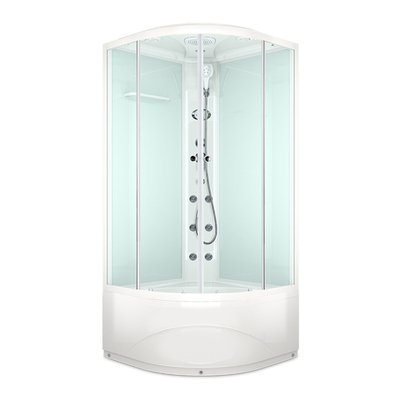 Душевая кабина MELODIA CLASSICA 90х90х218мм высокий поддон, белые стенки с крышей, прозр.стекло, бел.профиль,смесителем и аксессуарами, г/м MB01011