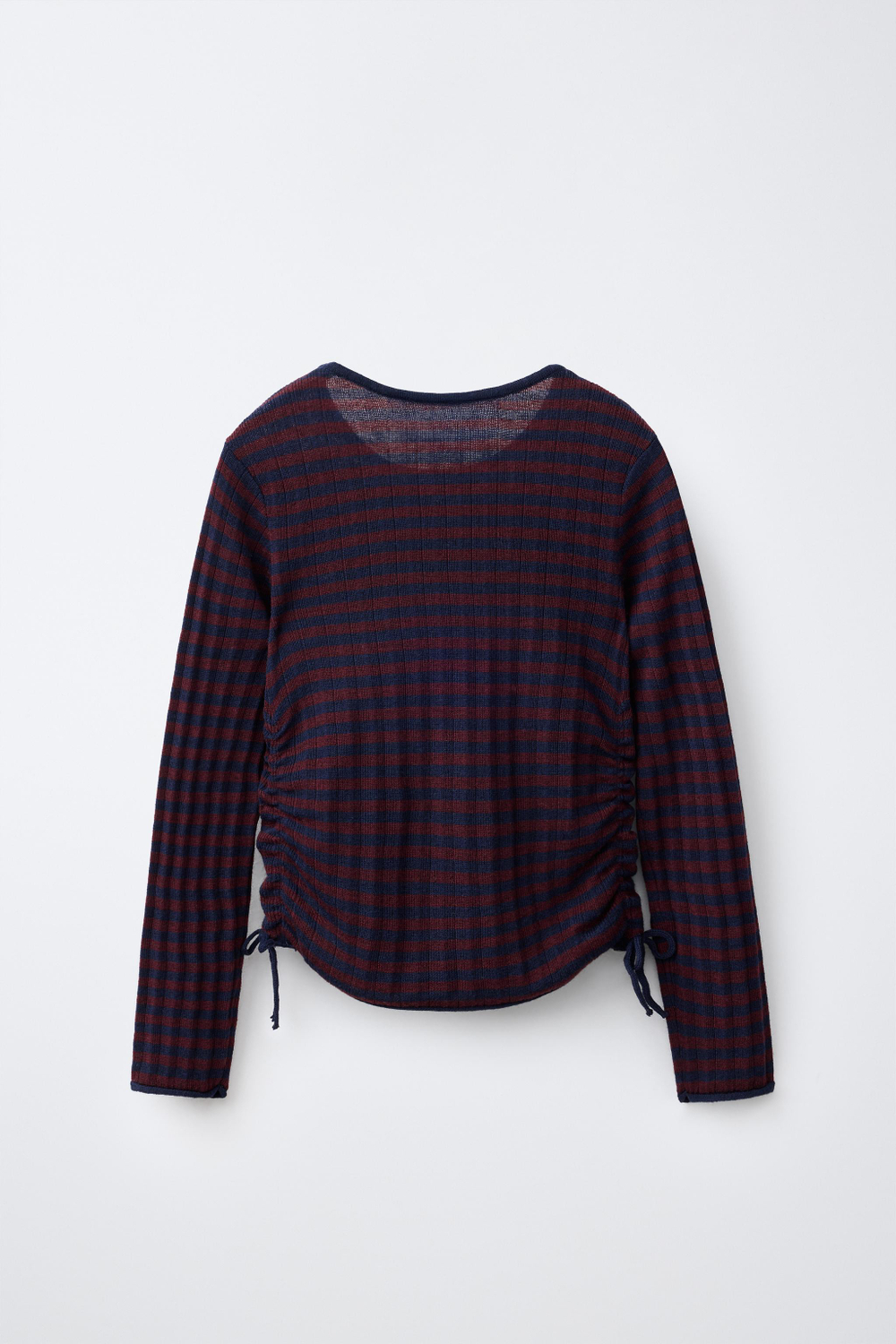 ZARA СВИТЕР В ПОЛОСКУ СО СБОРКАМИ, ТЕМНО-БОРДОВЫЙ