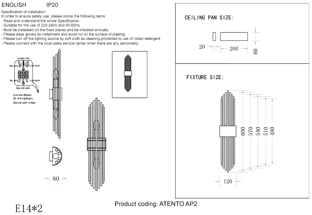 Настенный светильник Crystal Lux ATENTO AP2 BRASS/TRANSPARENTE