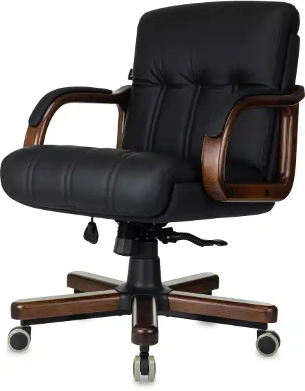 Кресло руководителя Бюрократ T-9932Walnut-Low черный кожа низк.спин. крестов. металл/дерево