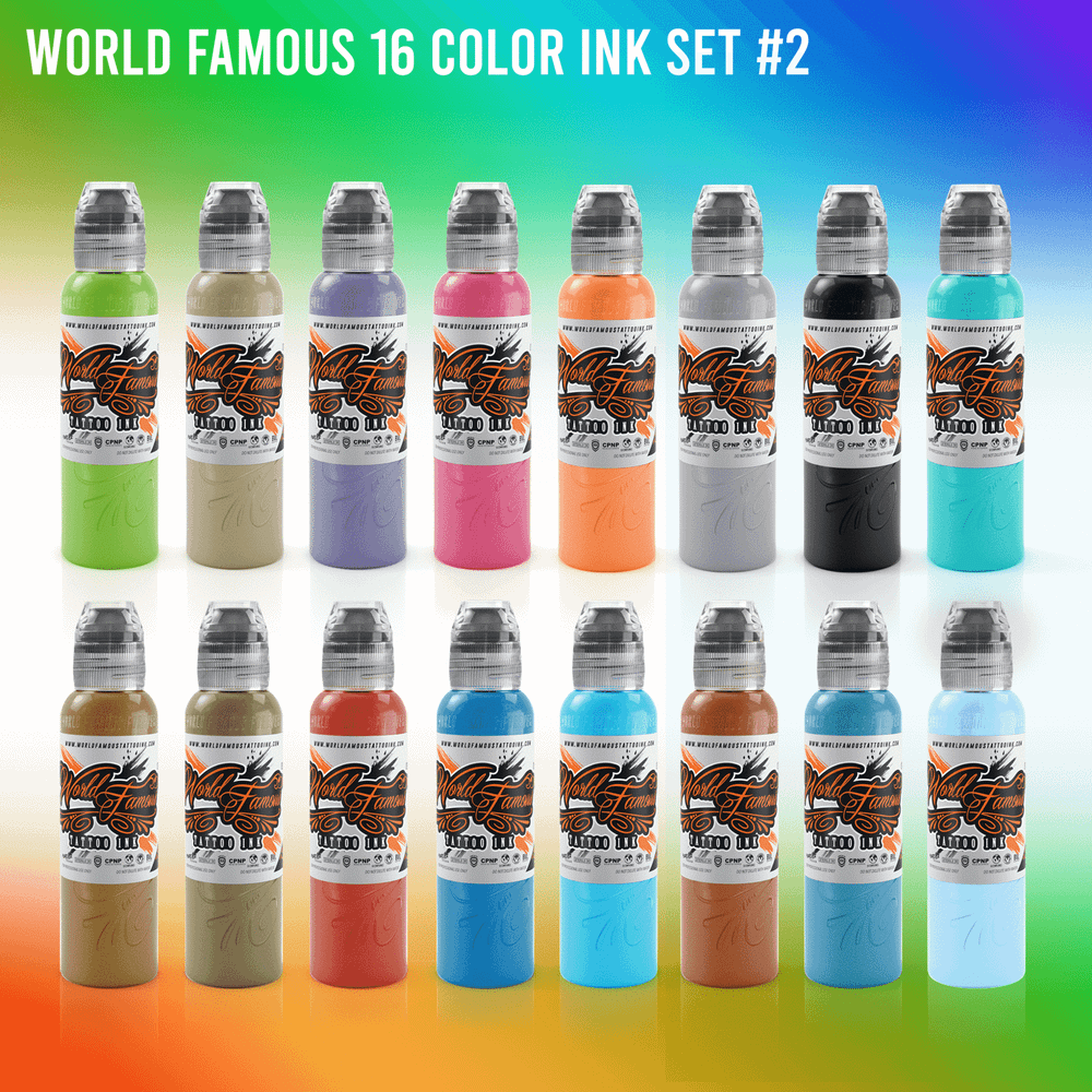 16 Color Ink Set #2 World Famous Tattoo Ink  (1 oz).