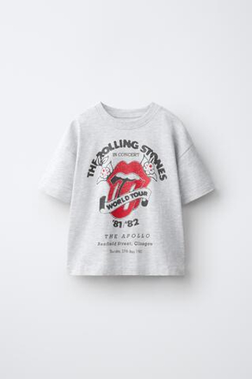 ZARA ФУТБОЛКА С ПРИНТОМ ROLLING STONES ©, СЕРЫЙ МЕЛАНЖ