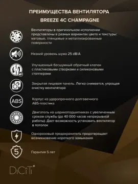Вентилятор накладной BREEZE D100 обр.клапан шампань DICITI