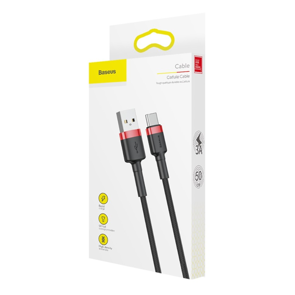 Usb Кабель-зарядка TYPE-C Baseus Cafule 3A 50см (CATKLF-A91) чёрно-красный