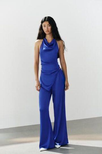 ZARA АТЛАСНЫЕ БРЮКИ НА ШНУРКЕ, СИНИЙ ЭЛЕКТРИК