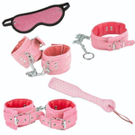 Розовый плюшевый набор БДСМ Muqu Soft Plush Set (5 предметов) (Цвет: розовый с черным)