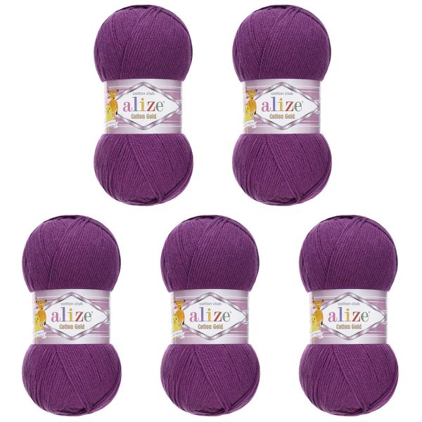 Пряжа Alize (Ализе) Cotton Gold / уп.5 мот. по 100 г, 330м, 122 сливовый A