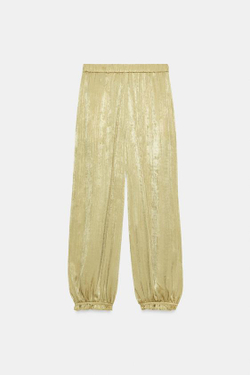 ZARA БРЮКИ-ШАРОВАРЫ С ЭЛАСТИЧНЫМ ПОЯСОМ, ОЛИВКОВЫЙ